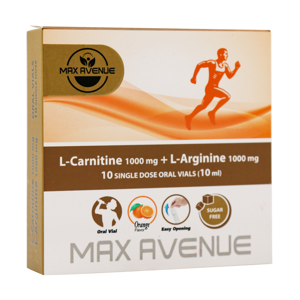  ویال ال کارنیتین و ال آرژنین مکس اونیو 10 عدد Max Avenue L Carnitine and L Arginine 10 Oral Vials