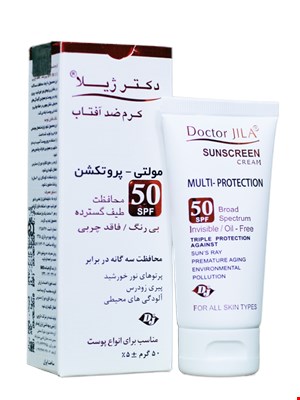 کرم ضد آفتاب SPF50 بی رنگ مولتی پروتکشن دکتر ژیلا 50 میلی لیتر Doctor Jila SPF50 Multi-Protection Invisible SunScreen Cream 50ml