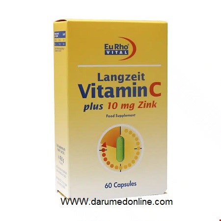  ویتامین ث + زینک کپسول 10میلی گرم یوروویتال 60 عدد EuRho Vital Langzeit Vitamin C plus Zink 10mg 60 Caps 